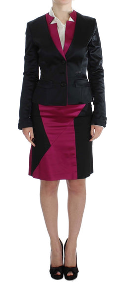 Chic Black and Pink Skirt Suit Ensemble Exte