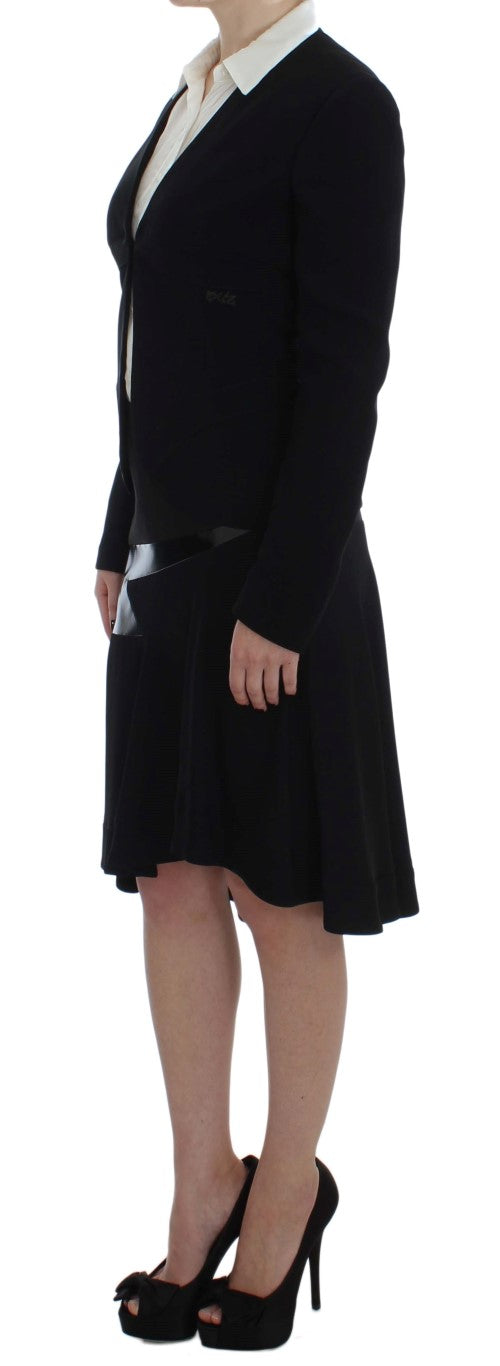 Elegant Two-Piece Skirt Suit in Black & Blue Exte