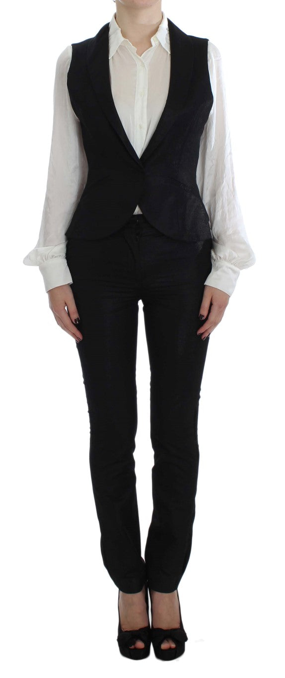 Elegant Three-Piece Black Pants Suit Exte