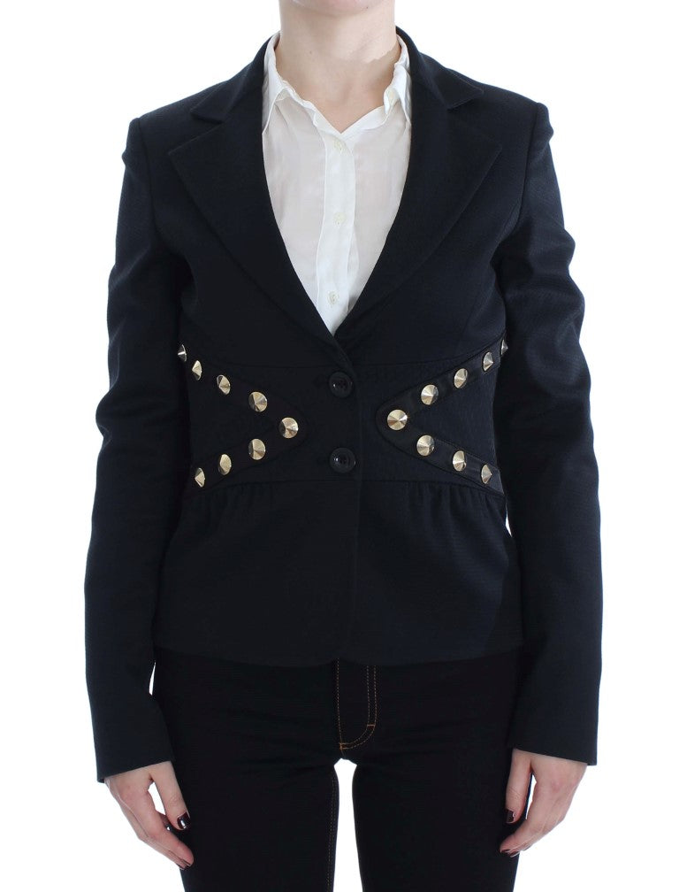 Chic Black Stretch Blazer with Gold Button Detail Exte