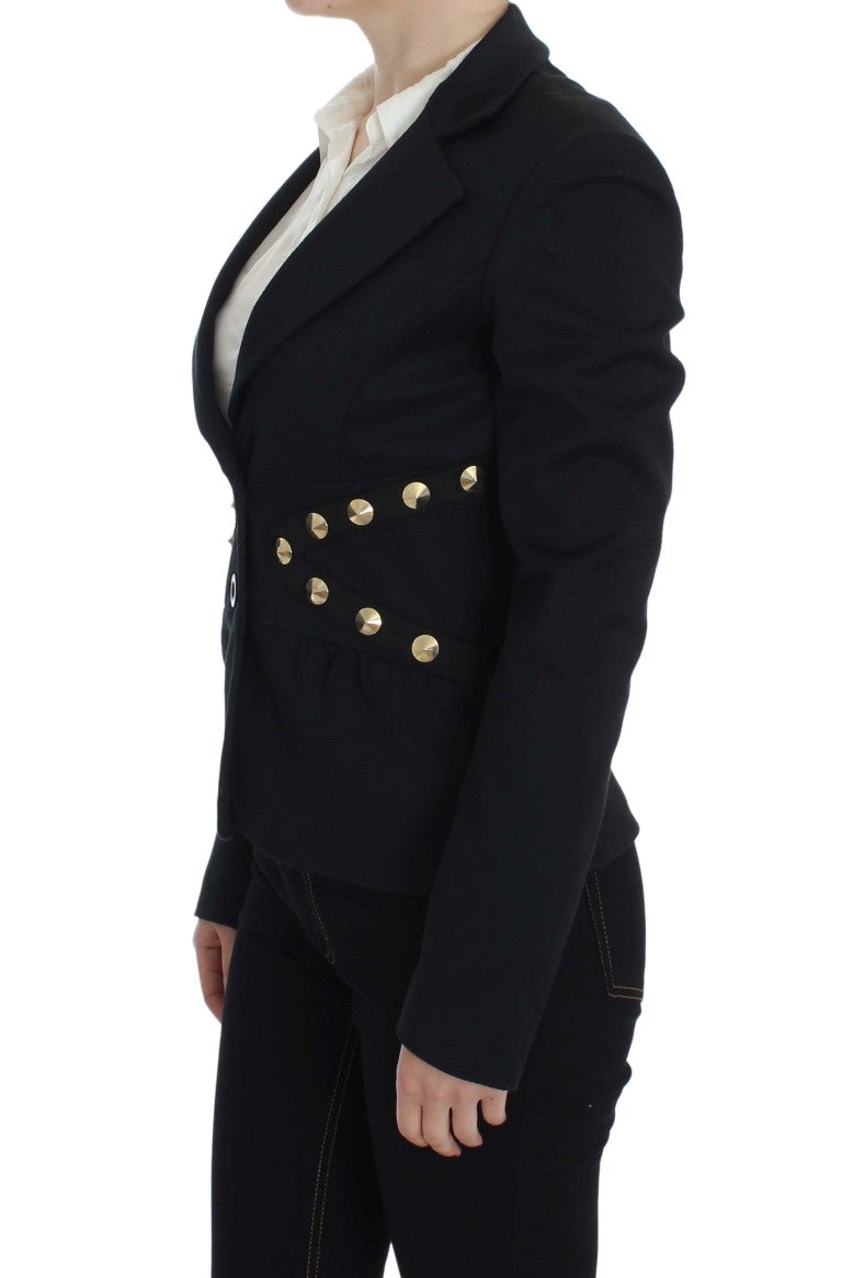 Chic Black Stretch Blazer with Gold Button Detail Exte