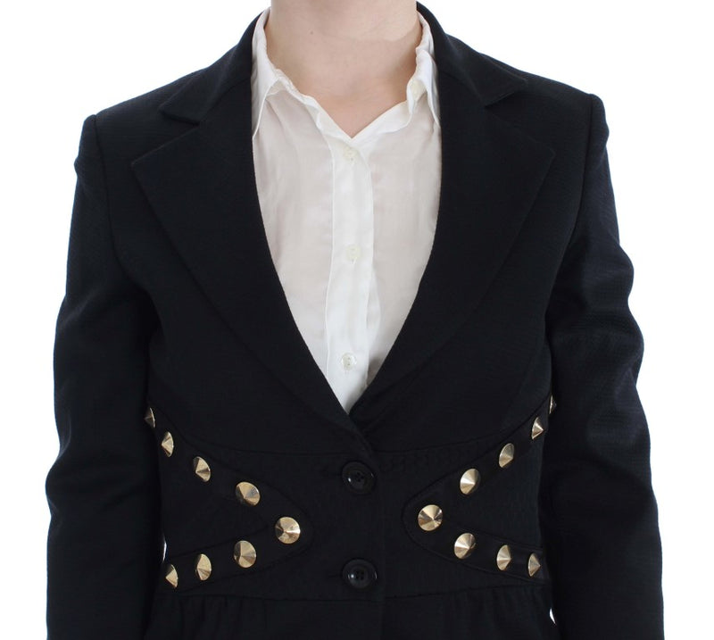 Chic Black Stretch Blazer with Gold Button Detail Exte