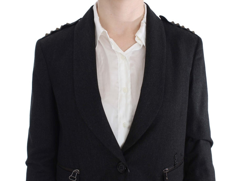 Elegant Gray Gold-Buttoned Blazer Jacket Exte