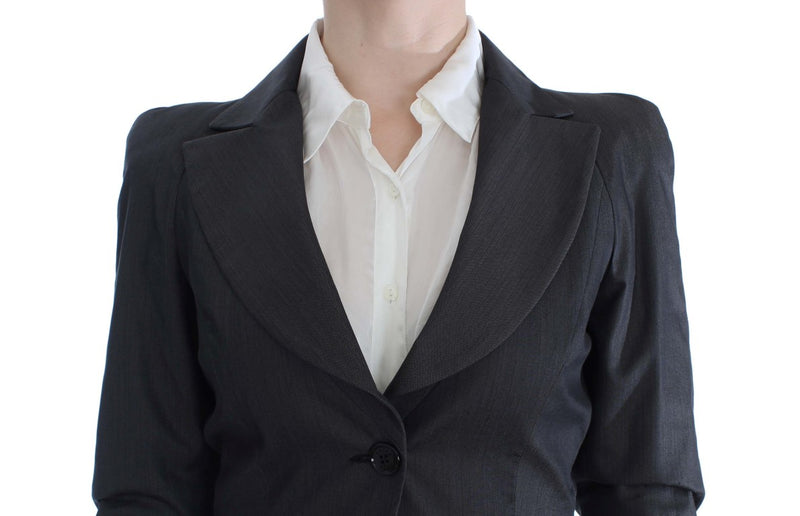 Chic Gray Cotton Blend Pantsuit Ensemble Exte