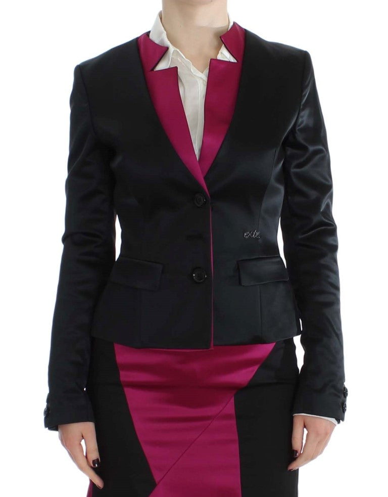 Chic Black and Pink Single-Breasted Blazer Exte