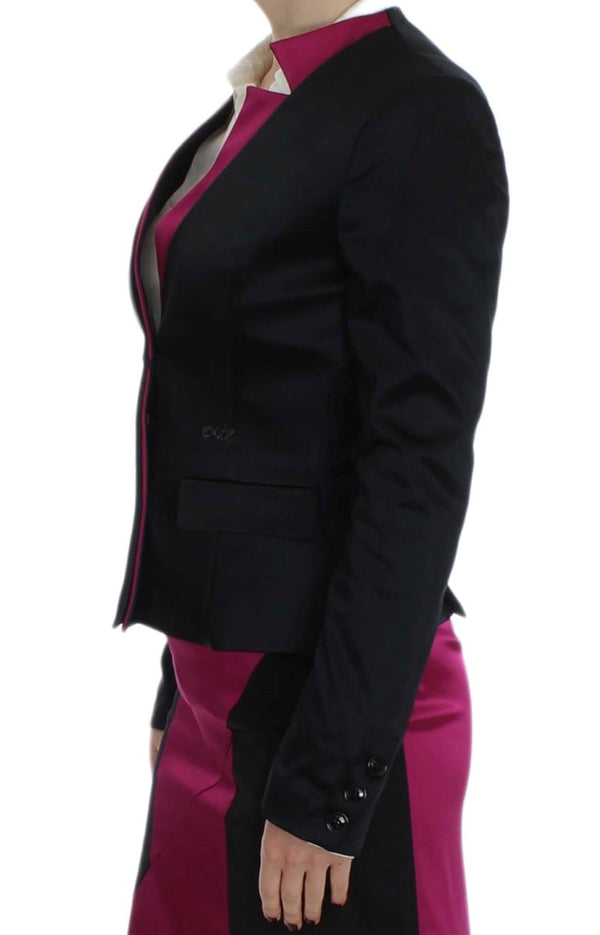 Chic Black and Pink Single-Breasted Blazer Exte