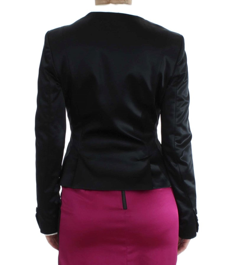 Chic Black and Pink Single-Breasted Blazer Exte