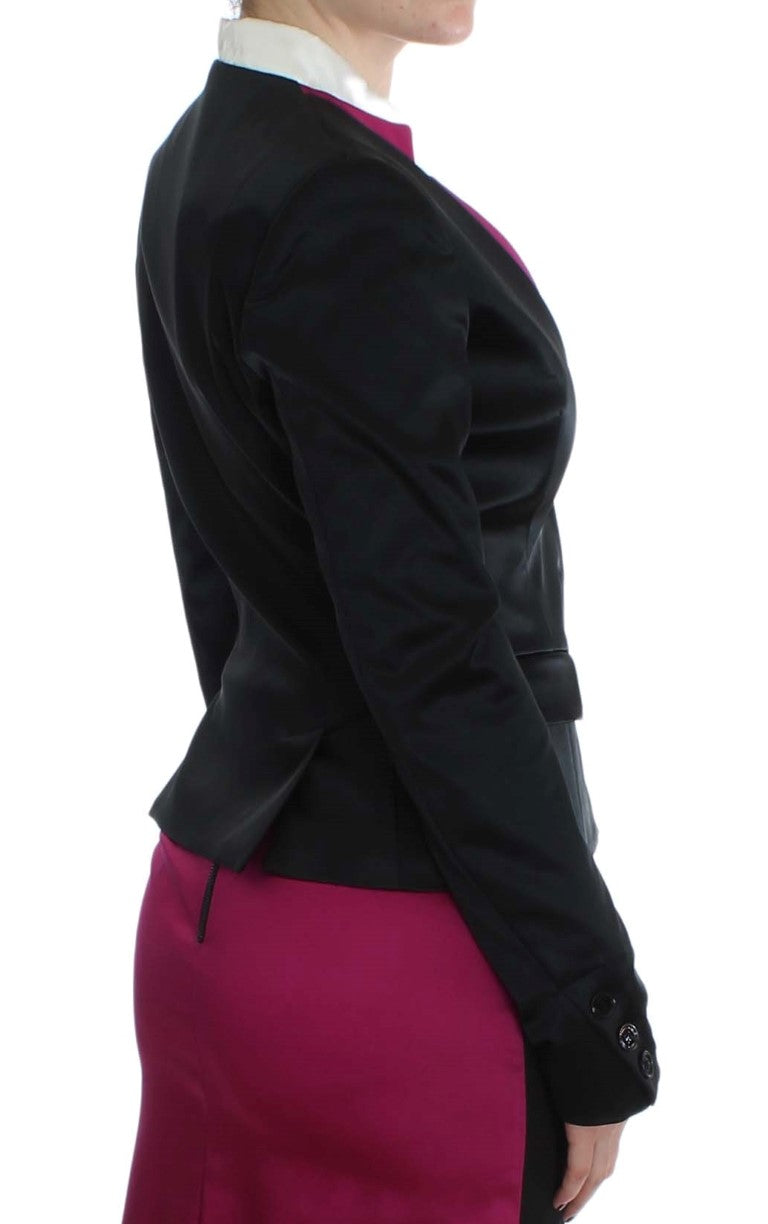 Chic Black and Pink Single-Breasted Blazer Exte