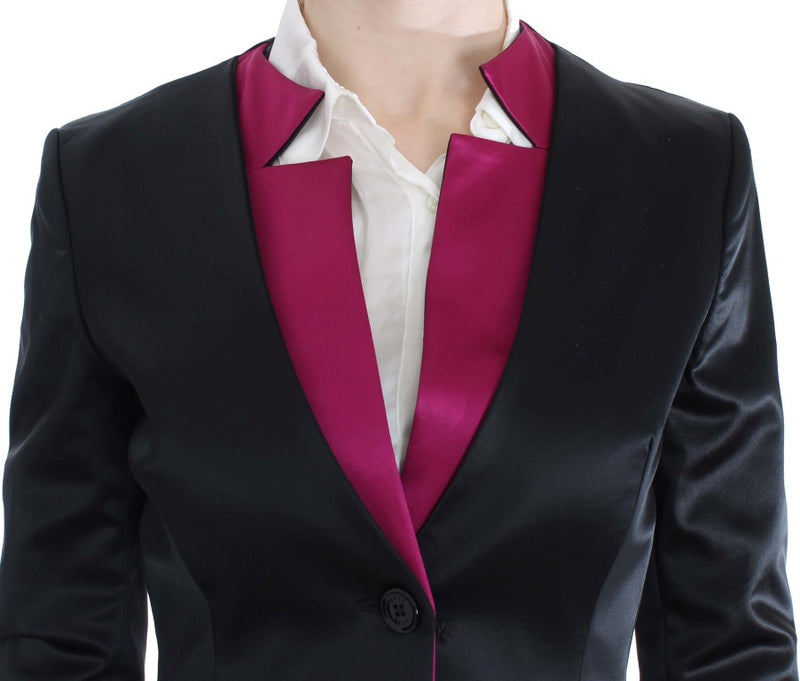 Chic Black and Pink Single-Breasted Blazer Exte