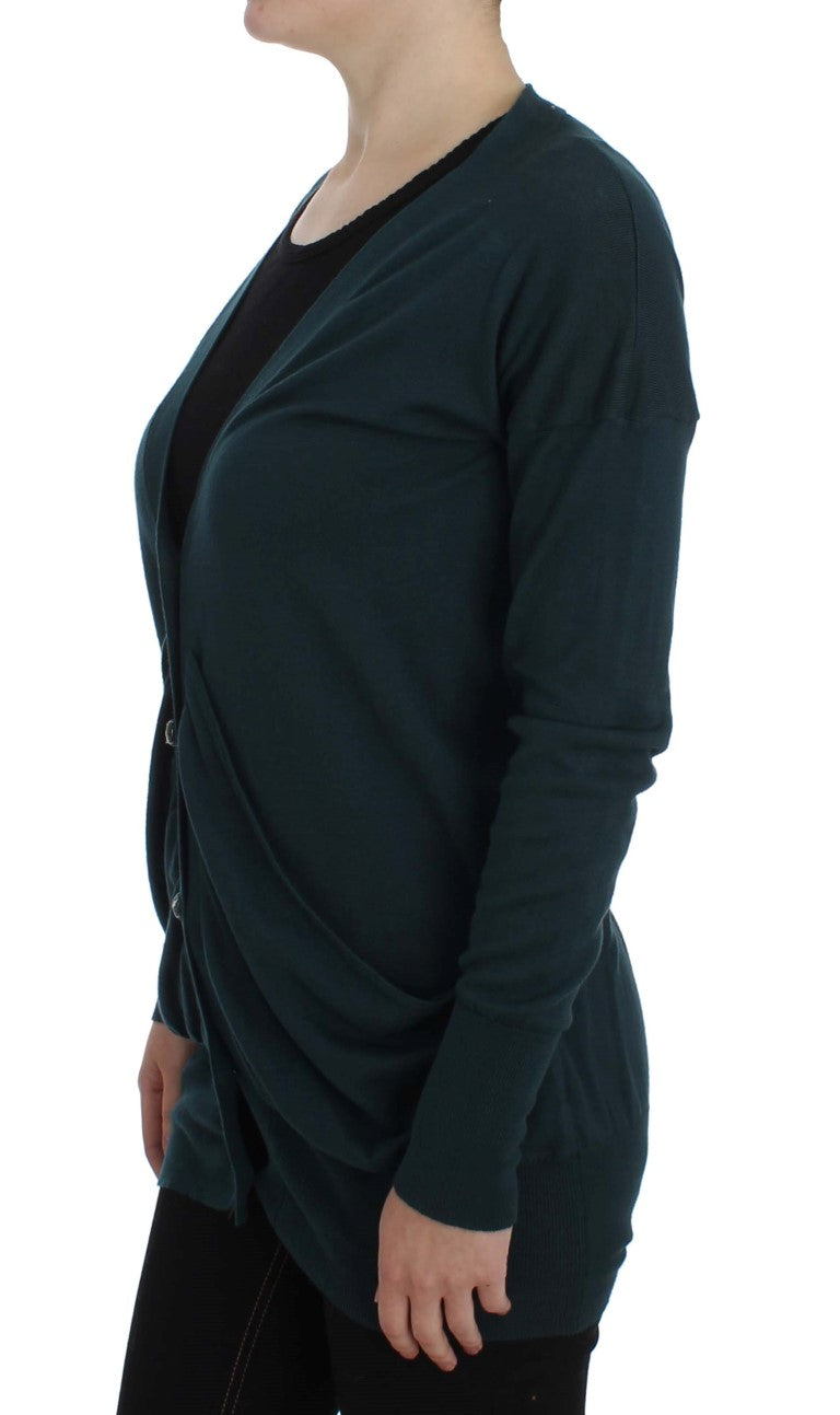 Elegant Green Cotton Cardigan Sweater PINK MEMORIES