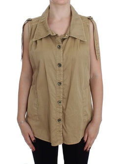 Beige Sleeveless Cotton Blouse PLEIN SUD