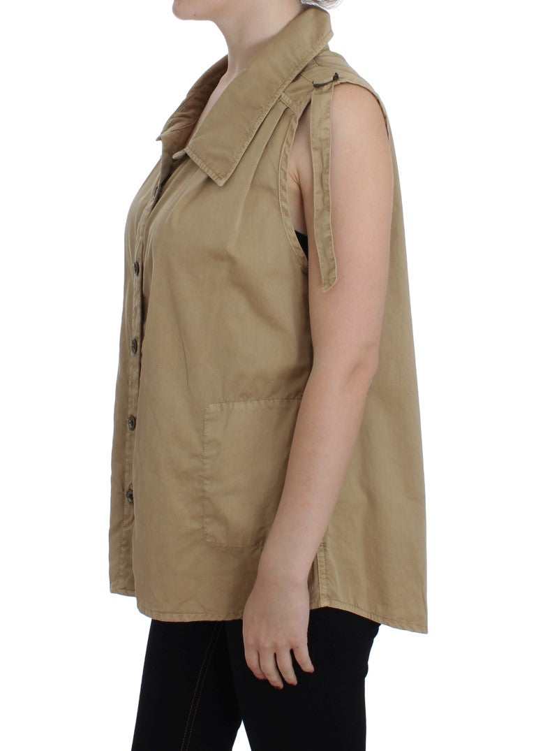 Beige Sleeveless Cotton Blouse PLEIN SUD