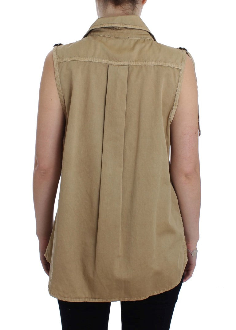 Beige Sleeveless Cotton Blouse PLEIN SUD