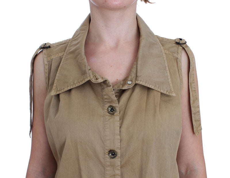 Beige Sleeveless Cotton Blouse PLEIN SUD