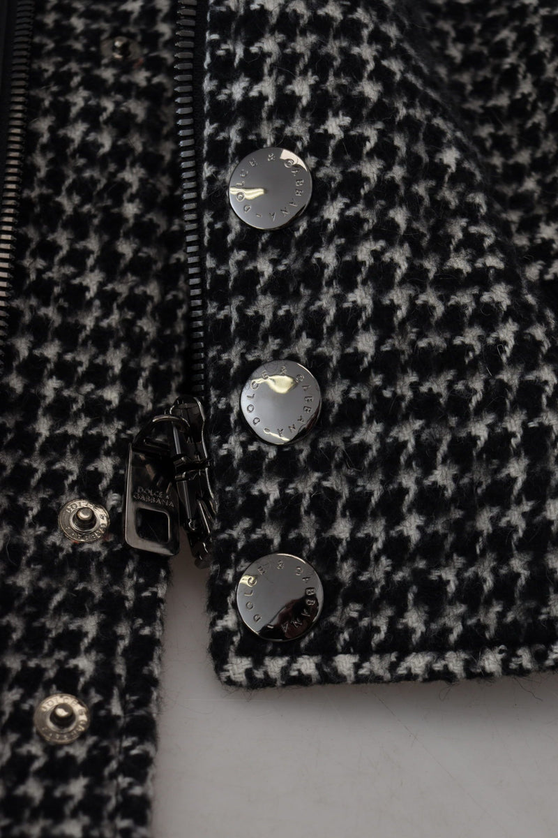 Multicolor Houndstooth Leather Bomber Jacket Dolce & Gabbana
