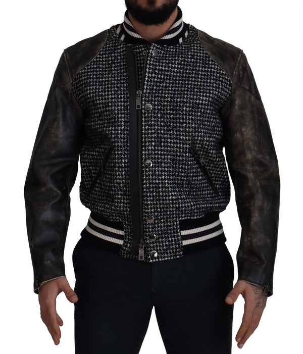 Multicolor Houndstooth Leather Bomber Jacket Dolce & Gabbana