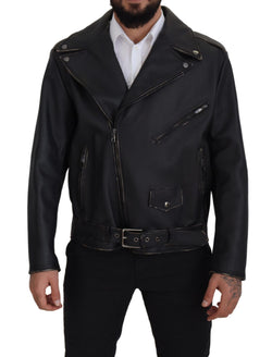 Elegant Black Leather Biker Jacket Dolce & Gabbana