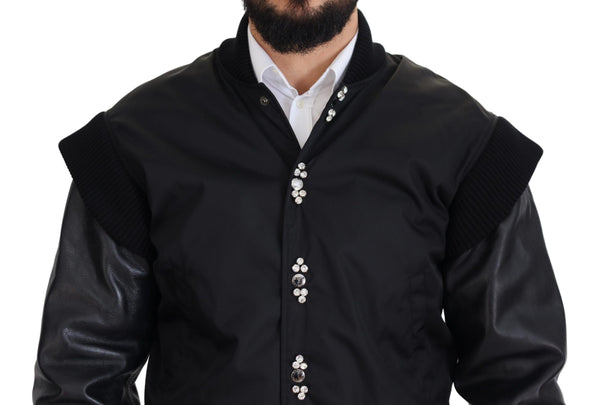 Elegant Black Crystal-Embellished Bomber Jacket Dolce & Gabbana