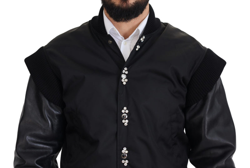 Elegant Black Crystal-Embellished Bomber Jacket Dolce & Gabbana