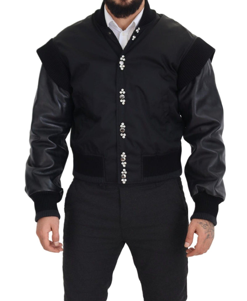 Elegant Black Crystal-Embellished Bomber Jacket Dolce & Gabbana