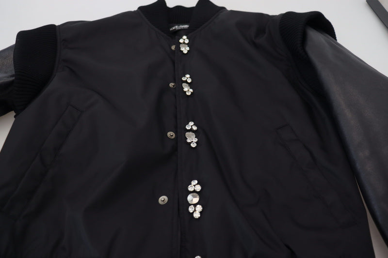 Elegant Black Crystal-Embellished Bomber Jacket Dolce & Gabbana