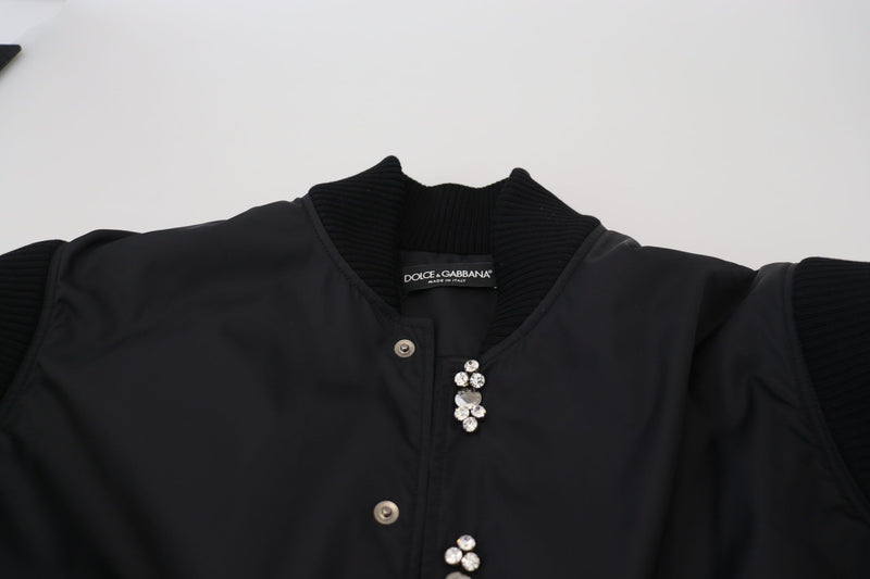 Elegant Black Crystal-Embellished Bomber Jacket Dolce & Gabbana