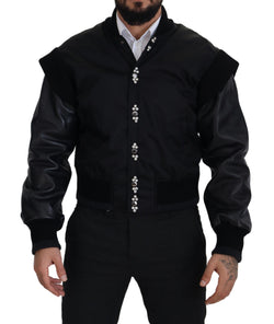 Elegant Black Crystal-Embellished Bomber Jacket Dolce & Gabbana