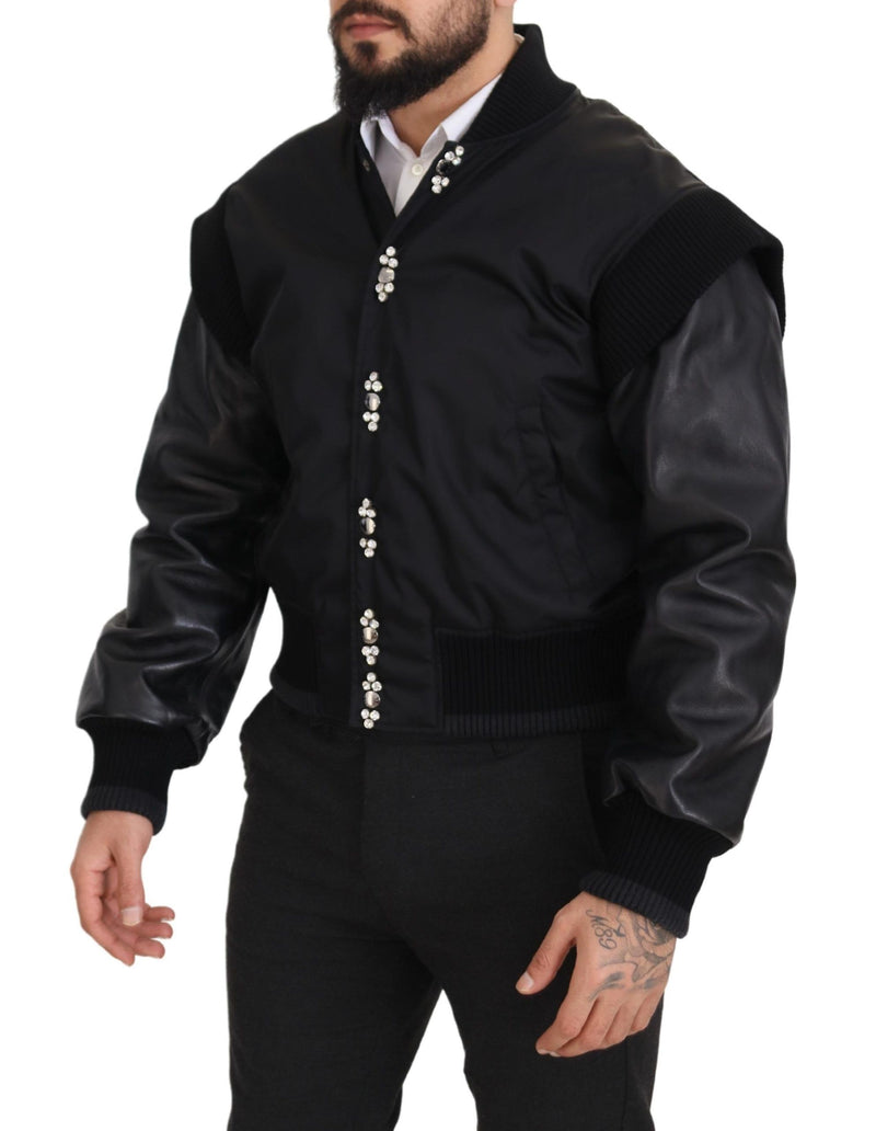 Elegant Black Crystal-Embellished Bomber Jacket Dolce & Gabbana