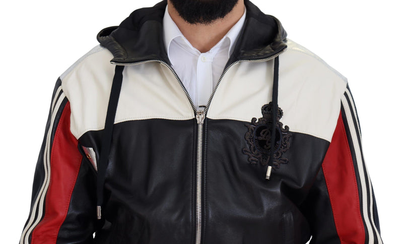 Elite Black Leather Hooded Bomber Jacket Dolce & Gabbana