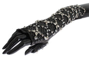 Elegant Black Crystal Beaded Leather Gloves Dolce & Gabbana