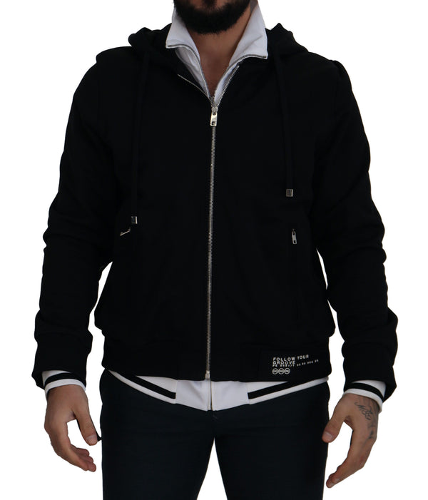 Elegant Black Bomber Jacket with Hood Dolce & Gabbana