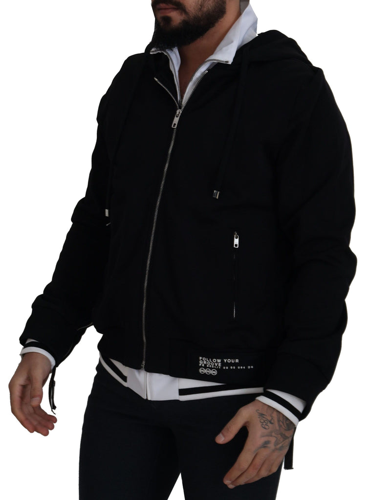 Elegant Black Bomber Jacket with Hood Dolce & Gabbana