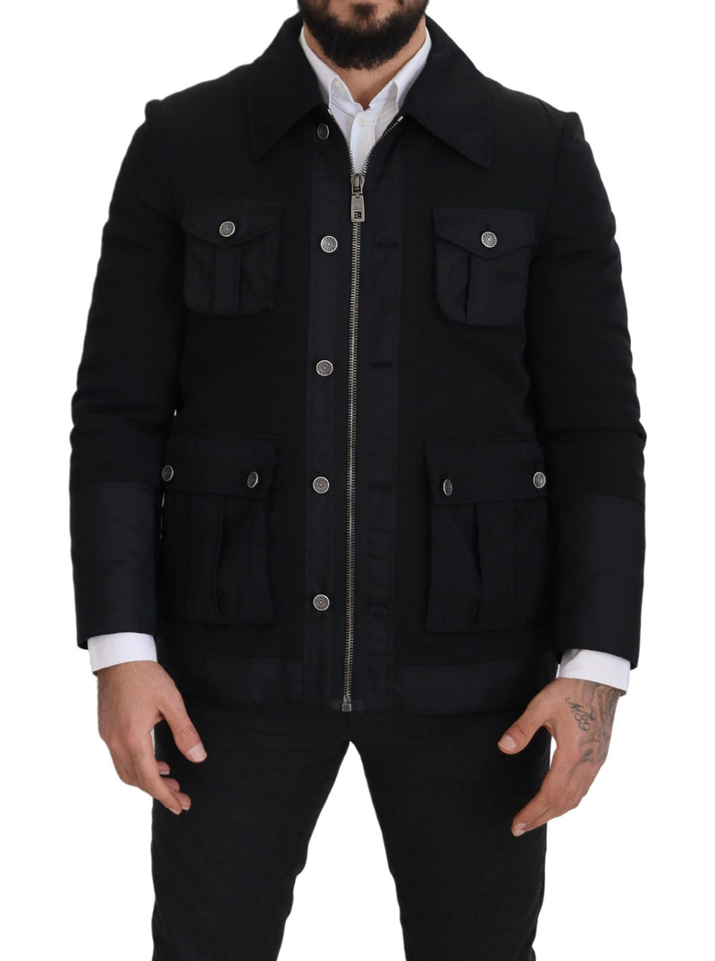 Elegant Full Zip Black Wool Blend Jacket Dolce & Gabbana