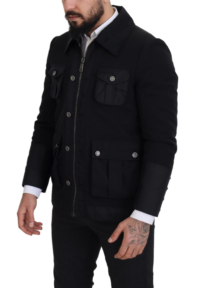 Elegant Full Zip Black Wool Blend Jacket Dolce & Gabbana