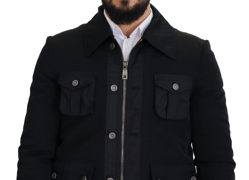 Elegant Full Zip Black Wool Blend Jacket Dolce & Gabbana