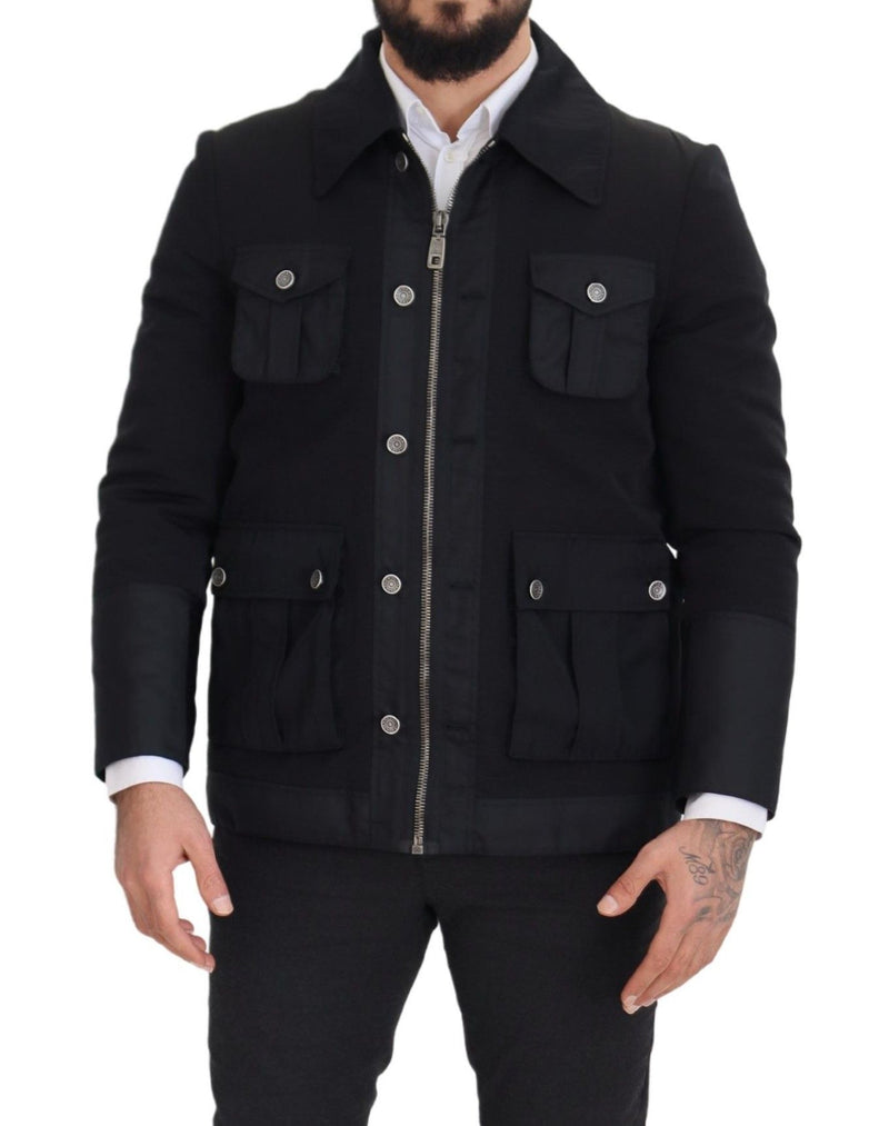 Elegant Full Zip Black Wool Blend Jacket Dolce & Gabbana