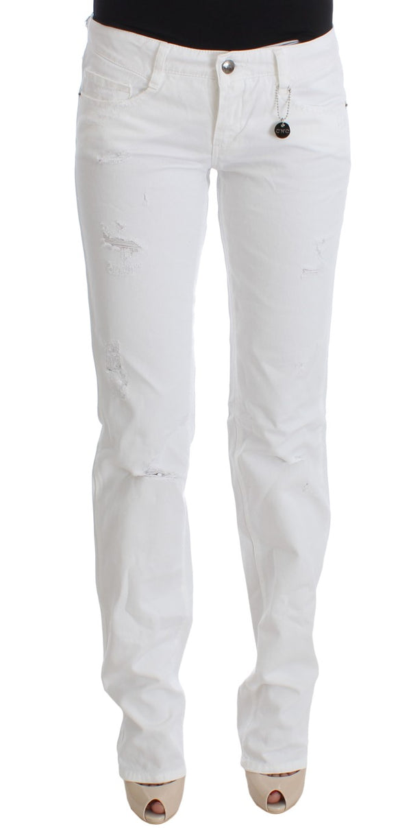 Chic Slim Fit White Cotton Jeans Costume National