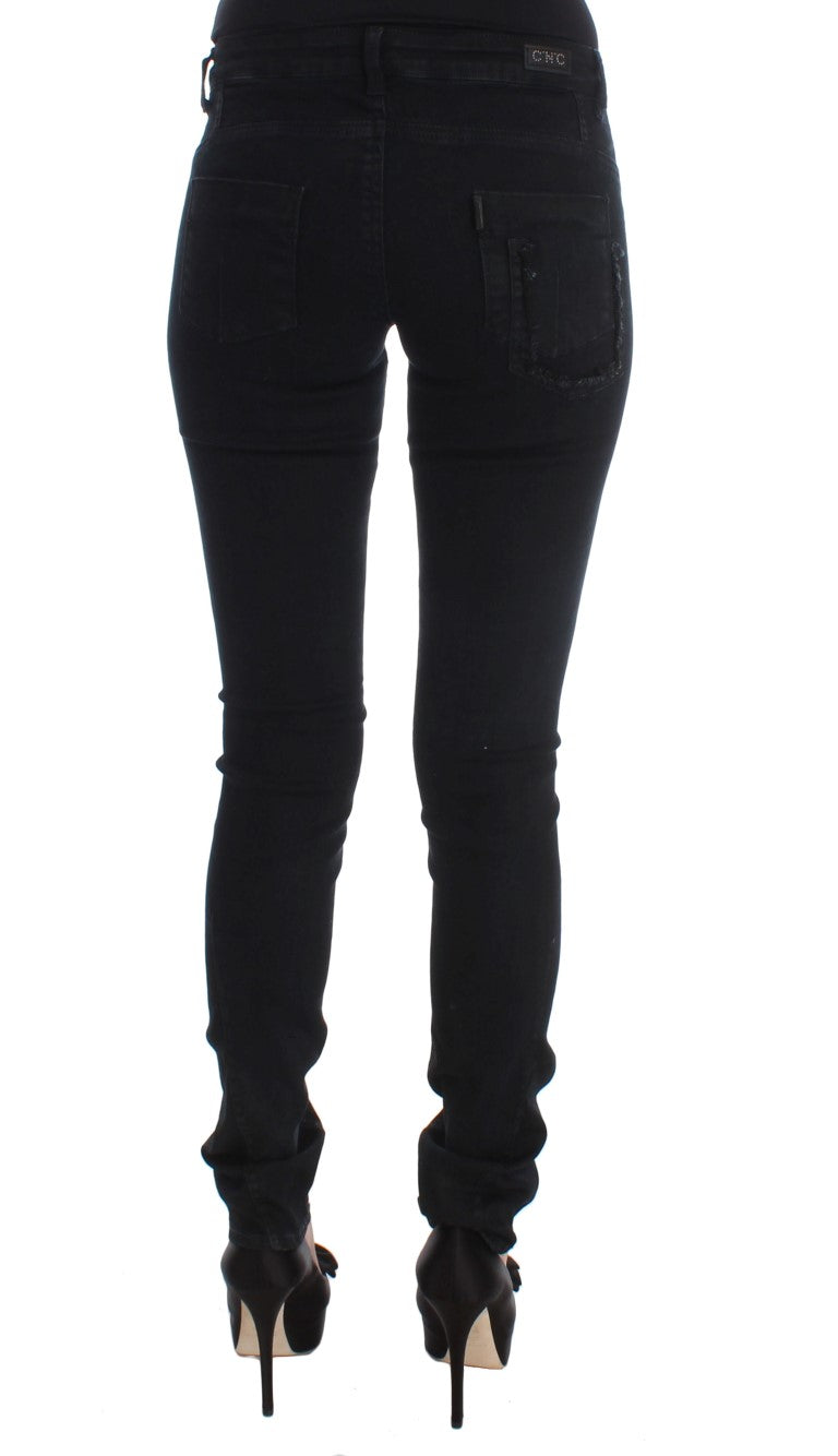 Sleek Slim Fit Designer Jeans in Classic Black Costume National