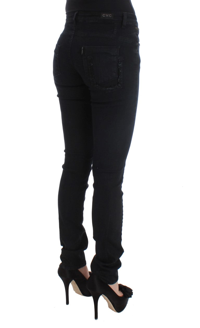 Sleek Slim Fit Designer Jeans in Classic Black Costume National