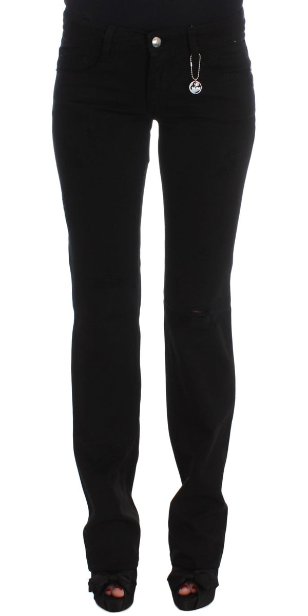 Chic Black Slim Fit Zippered Cotton Jeans Costume National