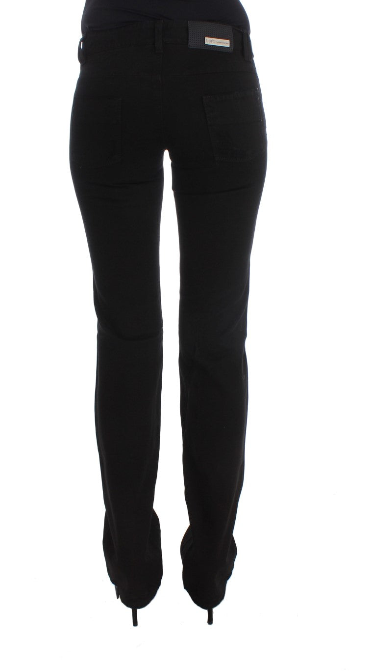 Chic Black Slim Fit Zippered Cotton Jeans Costume National