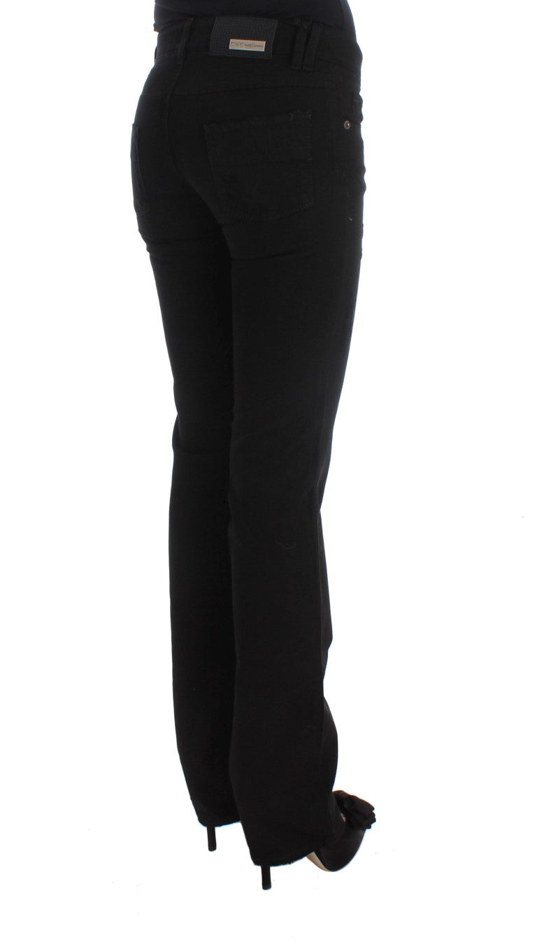 Chic Black Slim Fit Zippered Cotton Jeans Costume National