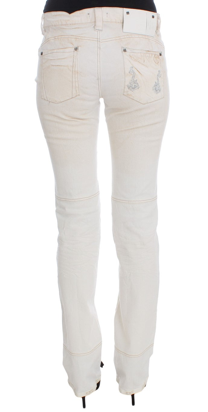 Chic White Slim Fit Designer Jeans Costume National