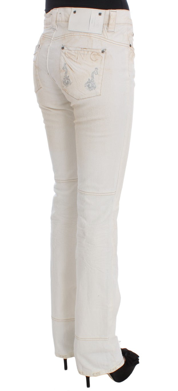 Chic White Slim Fit Designer Jeans Costume National