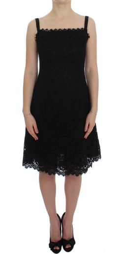 Elegant Black Floral Lace Knee-Length Dress Dolce & Gabbana