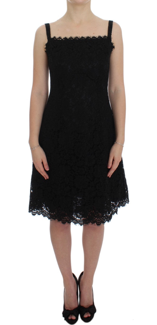Elegant Black Floral Lace Knee-Length Dress Dolce & Gabbana