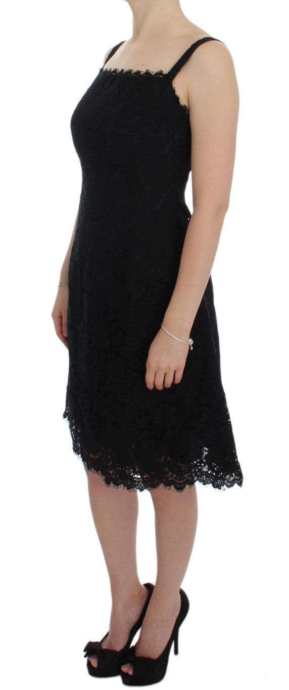 Elegant Black Floral Lace Knee-Length Dress Dolce & Gabbana
