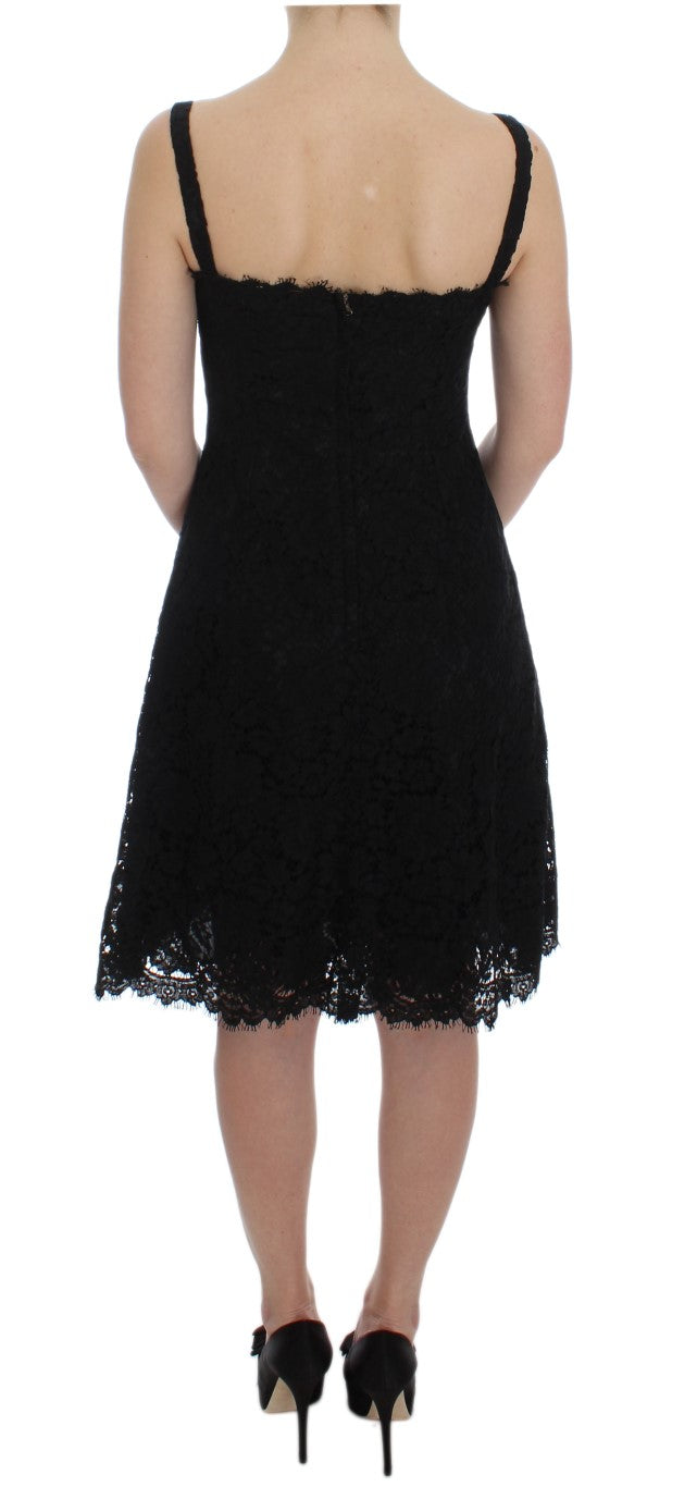 Elegant Black Floral Lace Knee-Length Dress Dolce & Gabbana