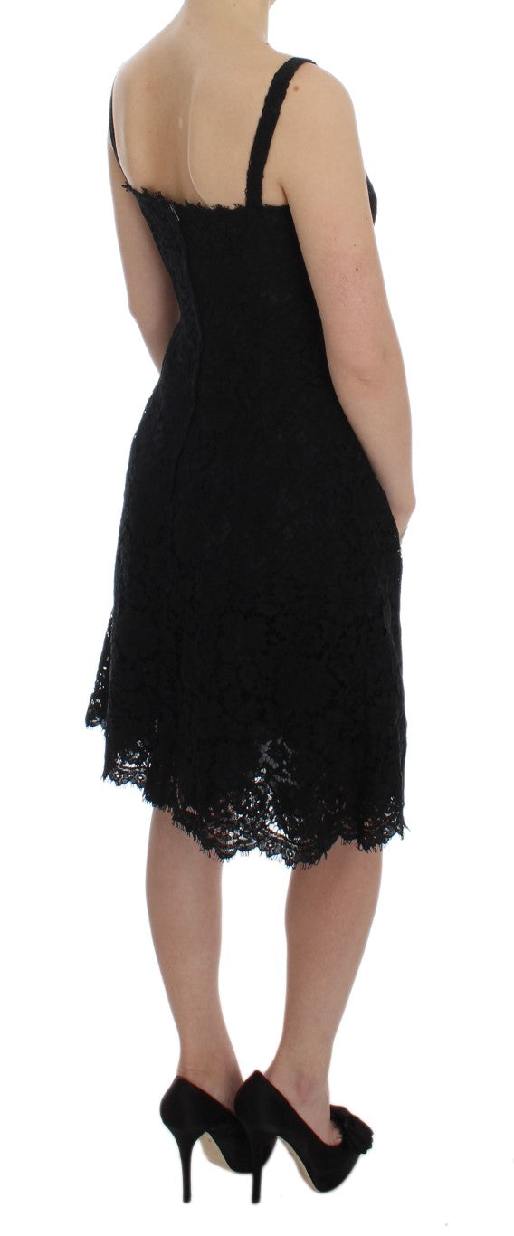 Elegant Black Floral Lace Knee-Length Dress Dolce & Gabbana