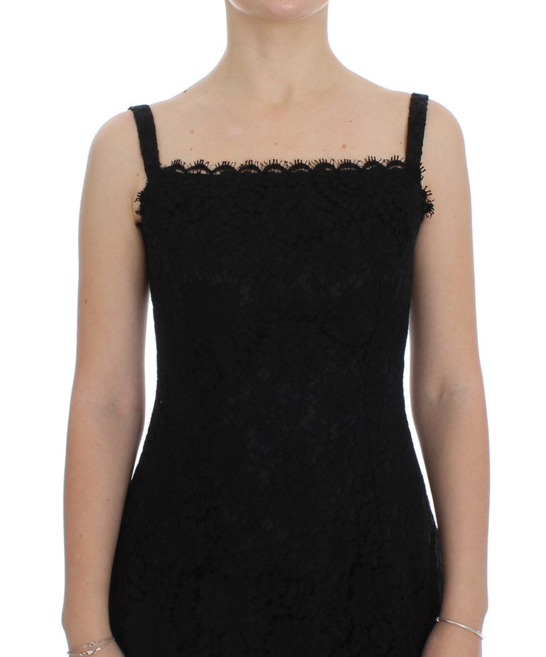 Elegant Black Floral Lace Knee-Length Dress Dolce & Gabbana